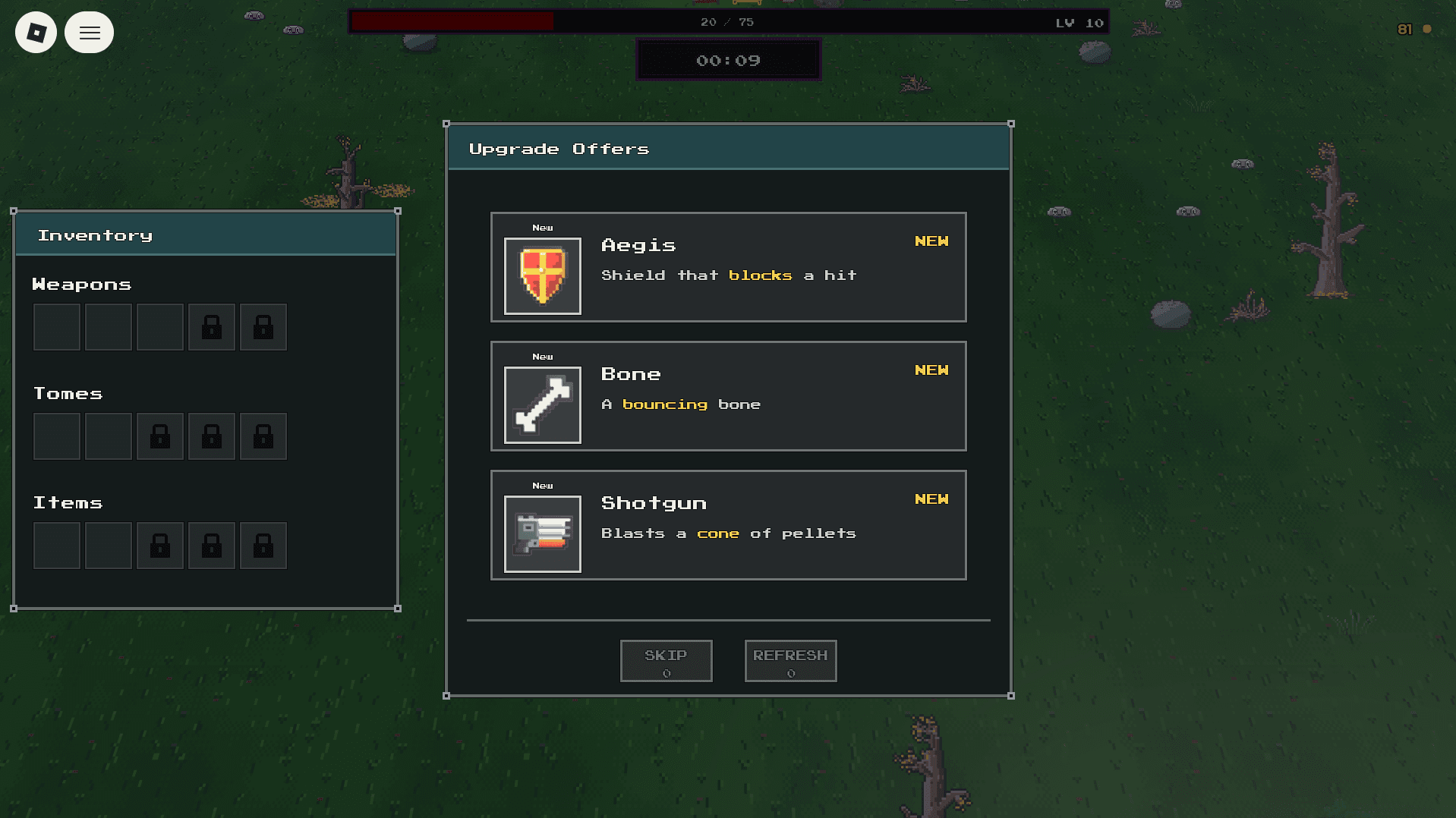 Menu de escolha de armas